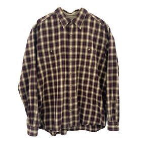 Eddie Bauer Heavy Flannel Size XLT Tall Button Up Shirt Plaid Shacket Red Brown